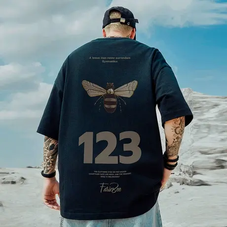 重磅美式潮牌宽松T恤胖子短袖男加肥加大五分袖纯棉大码夏季潮流商品大图