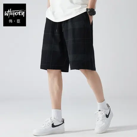 伟臣潮流大码格子休闲裤短裤男胖子加肥加大宽松直筒肥佬五分裤夏商品大图