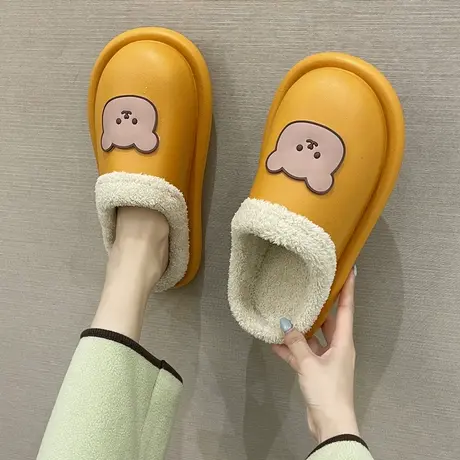 踩屎感可爱卡通小熊棉拖鞋女秋冬季保暖家居室内家用防水棉鞋女冬商品大图