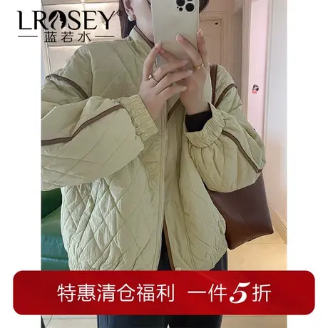 蓝若水大码设计感菱格保暖棉衣胖MM冬季新款宽松立领显瘦夹棉外套图片