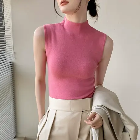半高领针织背心女2025春季新款马甲皮衣内搭上衣坎肩羊毛打底衫女商品大图