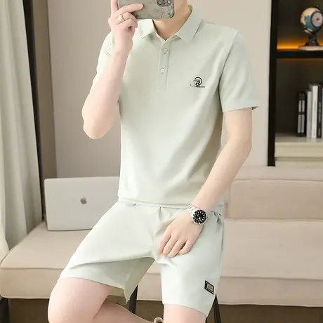 夏季男士短袖短裤套装加肥加大码polo衫薄款速干纯色休闲运动夏装图片