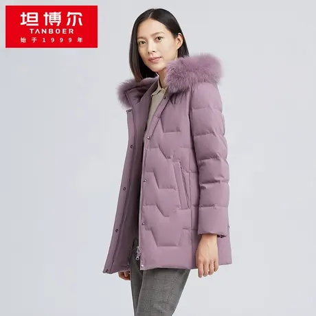 【商场同款】坦博尔羽绒服女冬中长款蓝狐毛保暖显瘦外套TB211560商品大图