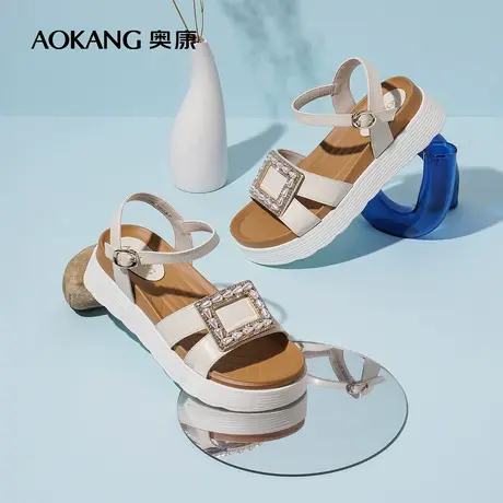 【门店发货】奥康女鞋 2022夏季新款百搭厚底方钻休闲舒适凉鞋潮图片