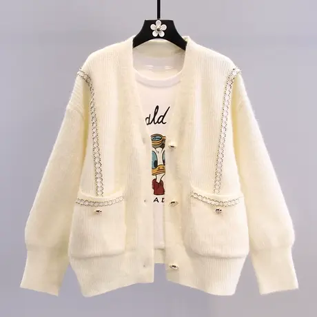 小香风日系毛衣外套女秋冬2023年新款宽松慵懒风外穿洋气针织开衫图片