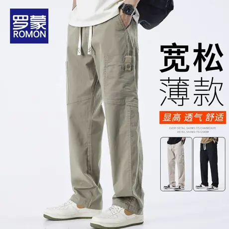 罗蒙夏季薄款休闲裤男士多口袋机能工装纯棉男裤子卡其色2025新款商品大图
