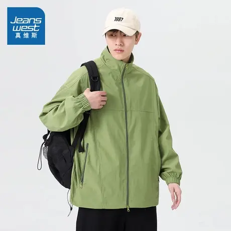 LR真维斯男装上衣2025春季新款青年时尚立领纯色宽松夹克开衫外套商品大图
