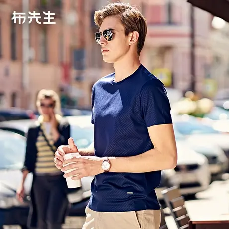 MrBu布先生韩式压花肌理丝光棉短袖t恤男复古logo铜牌上衣AF228图片