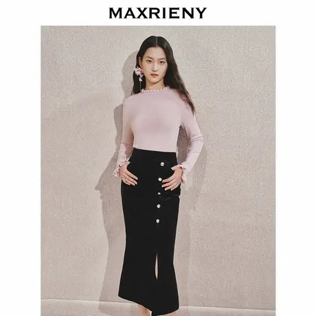 【商场同款】MAXRIENY甜美文艺中高领套头毛针织衫女修身显瘦上衣商品大图