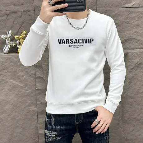 爆款男士欧货潮流个性卫衣干印压花秋冬款黑白常规卫衣时尚百搭款商品大图