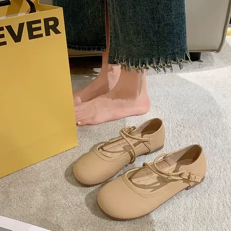 仙女风单鞋女2023夏季新款法式浅口软底时尚百搭温柔玛丽珍小皮鞋商品大图