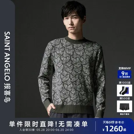【商场同款】报喜鸟2024秋季新款男士时尚休闲羊毛衫百搭圆领毛衣图片