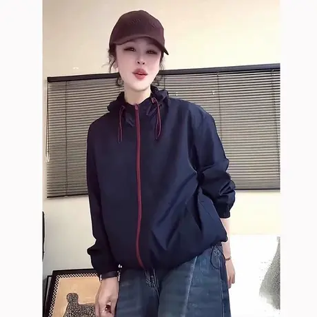 休闲拼色两面穿冲锋衣外套女防晒衣2025春夏新款宽松显瘦百搭上衣图片