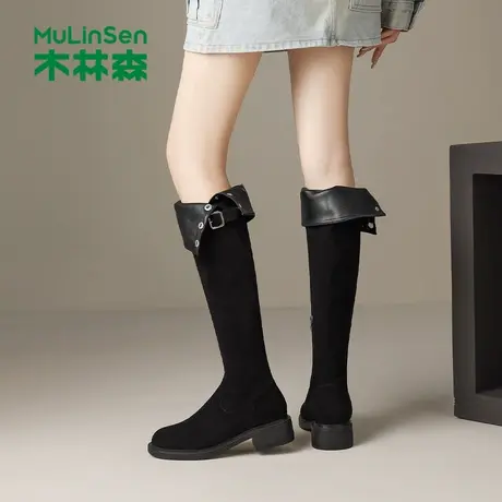 木林森时装靴女2025年秋季新款两穿显瘦复古骑士靴女士百搭长筒靴图片