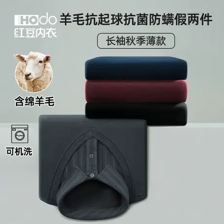 红豆男士保暖毛衣加绒加厚假两件秋冬季爸爸衬衫中年衬衣打底上衣商品大图