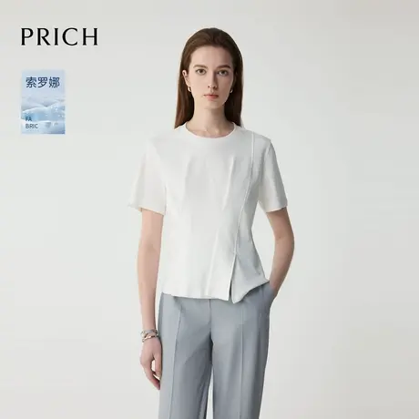 【超能小太阳】PRICH设计感褶皱短袖T恤2025夏季新款收腰上衣女图片