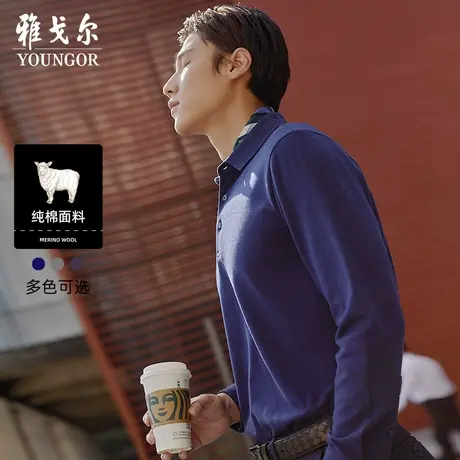 雅戈尔奥莱 男装绵羊毛秋季纯色休闲翻领长袖T恤POLO衫男商品大图