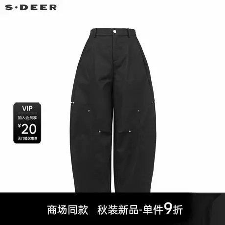 【商场同款】sdeer圣迪奥女松紧拼接插袋不规则阔腿长裤S25380822商品大图