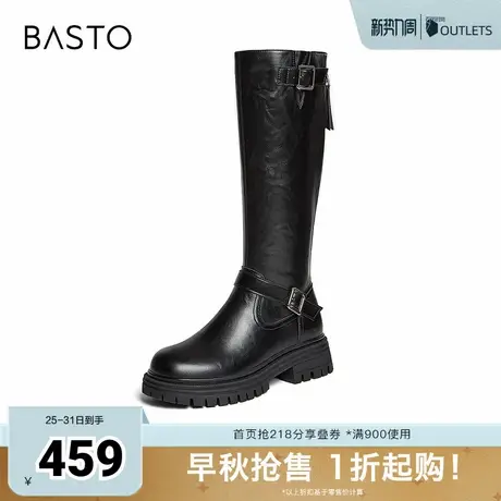 百思图2025冬季新款骑士靴时尚街头潮流通勤粗跟女长靴F2032DG5图片