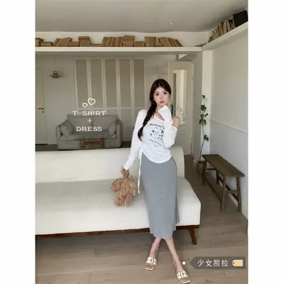 美式猫咪印花露肩长袖t恤女春夏2025新款宽松防晒罩衫抽绳薄上衣商品大图