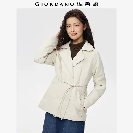 佐丹奴外套女装菱形格西装领绑带梭织棉衣外套 05375708图片