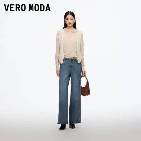Vero Moda牛仔裤25秋冬新款含棉腰带水洗磨白显瘦微喇裤时尚百搭商品大图