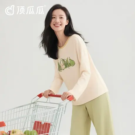 顶瓜瓜睡衣女士秋季长袖长裤圆领套装纯棉宽松女可外穿家居服套装商品大图