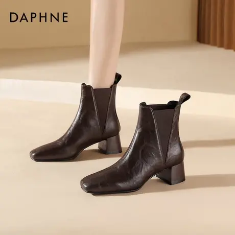 达芙妮粗跟短靴女2025新款冬加绒英伦切尔西女靴烟筒靴女士马丁靴图片