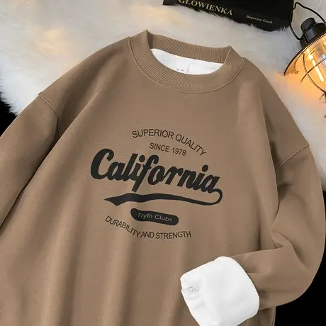 450g重磅圆领套头卫衣男秋冬款无帽上衣服摇粒绒长袖t恤宽松潮流商品大图