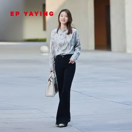 EP YAYING雅莹女装 高腰水洗棉质微喇牛仔裤 春装商场同款J625B商品大图