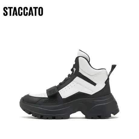 思加图新款时尚高帮鞋休闲女透气老爹鞋厚底增高撞色EFU08AM3商品大图