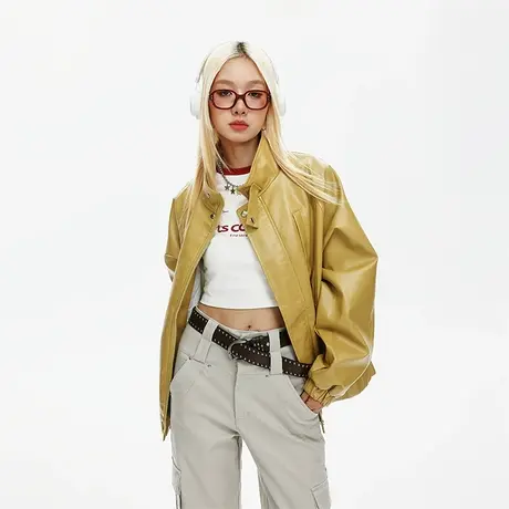 潮牌黑色皮衣女2023新款春秋款宽松oversize街头复古pu皮夹克外套商品大图