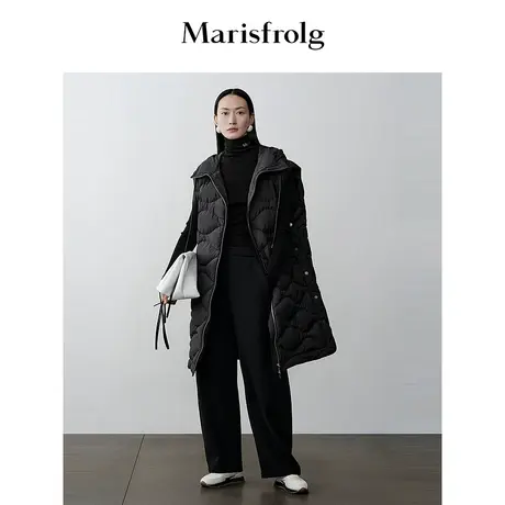 【商场同款】玛丝菲尔冬季新款黑色时尚羽绒立领连帽马甲图片