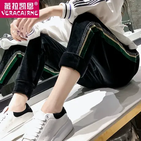 加长版冬季金丝绒运动裤女加绒外穿宽松休闲裤时尚学生卫裤子保暖图片