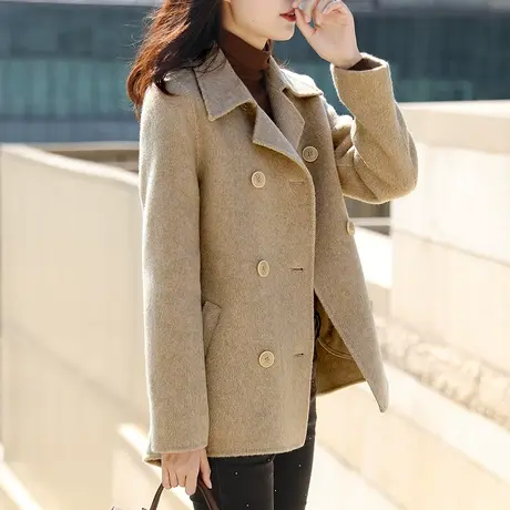宝诗黎双排扣短款毛呢外套女装时尚春季呢子上衣新款2024收腰大衣图片