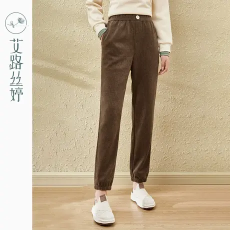 艾路丝婷雪尼尔运动裤女2022年冬季新款直筒束脚显瘦休闲哈伦裤商品大图