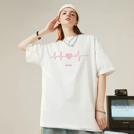 Nuthink欧美潮流港风小众设计短袖T恤男潮牌ins大码情侣装半截袖商品大图