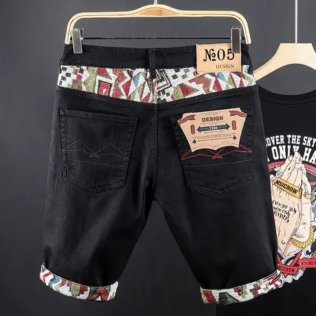 潮牌黑色破洞牛仔短裤男士2021潮流宽松夏季新款5分五分中裤马裤商品大图