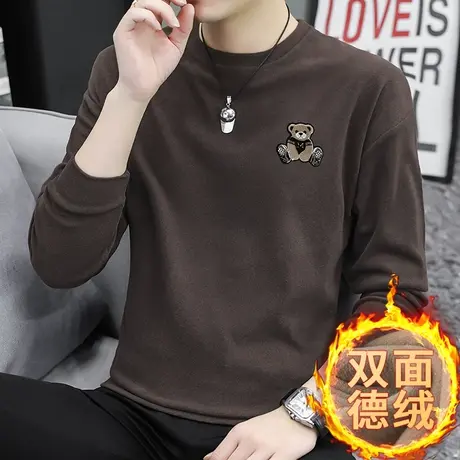 德绒卫衣男秋冬款保暖双面绒圆领无帽上衣服宽松潮流小熊长袖t恤商品大图