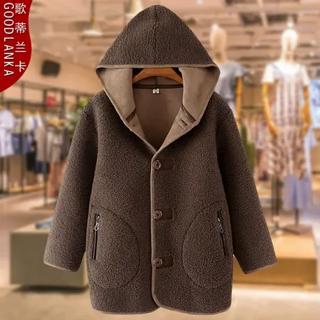 加肥加大码女中老年秋冬装新款中年胖妈妈连帽皮毛一体羊羔绒外套商品大图