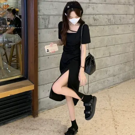 大码女夏装胖mm显瘦闺蜜裙收腰气质洋气宽松微胖穿搭连衣裙200斤商品大图