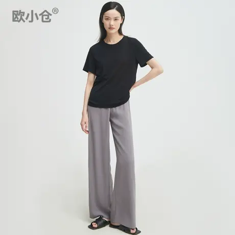 OXC/欧小仓醋酸阔腿裤夏女薄款 松紧腰缎面垂感直筒垂感裤子长裤商品大图