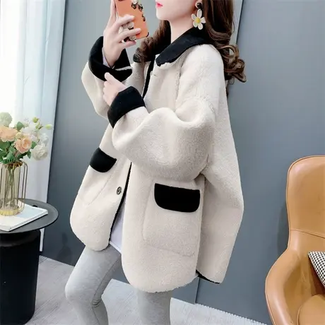 两面穿小香风皮毛一体羊羔毛外套女秋冬2023年新款宽松小个子上衣图片