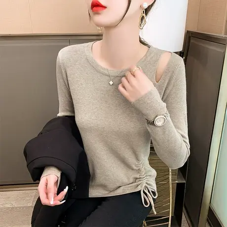 圆领套头打底毛衣女2023年秋冬新款韩版打底毛衣洋气外穿抽褶上衣商品大图
