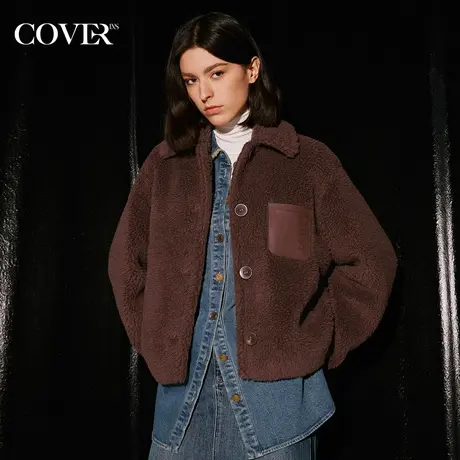 COVER冬季羊毛翻领落肩袖毛呢外套商品大图