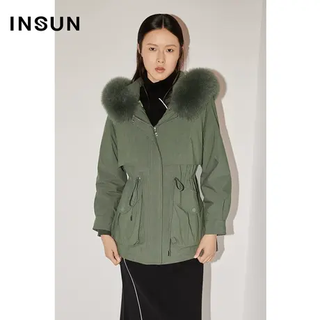 [都会御寒]COVER冬季2022年狐狸毛领抽绳收腰皮草派克服商品大图