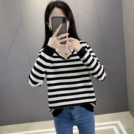 女士v领套头毛衣女早秋2022年新款宽松针织衫女打底衫内搭秋冬装商品大图