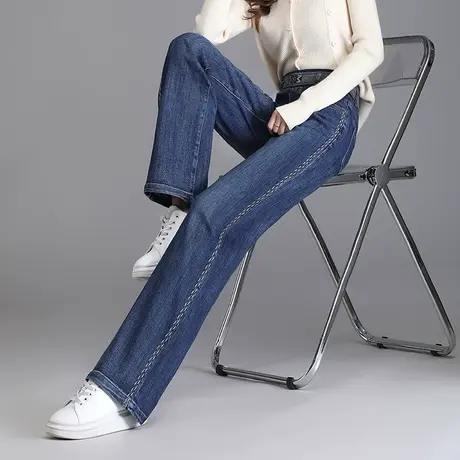 松紧腰阔腿牛仔裤女秋季2023新款宽松垂感长裤显瘦百搭直筒休闲裤商品大图