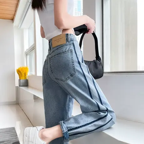 哈伦牛仔裤女直筒宽松春秋新款2023新款浅色高腰显瘦九分老爹裤子商品大图