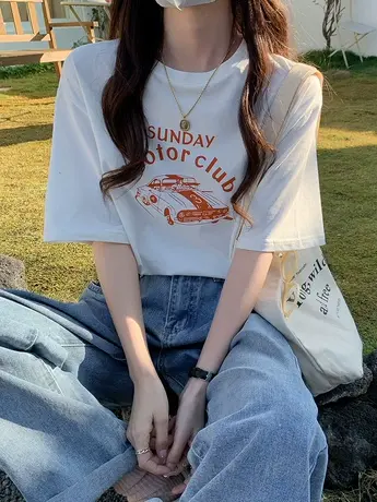 纯棉短袖t恤女2022新款夏季大码显瘦半袖宽松chic港味上衣服ins潮商品大图